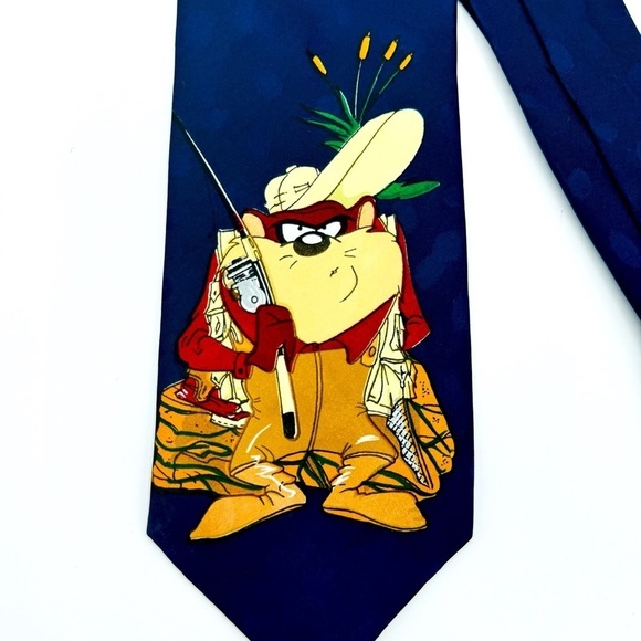 Tasmanian Devil & Bugs Bunny Looney Tunes Fishing Tie Vintage 1995 - Picture 5 of 8